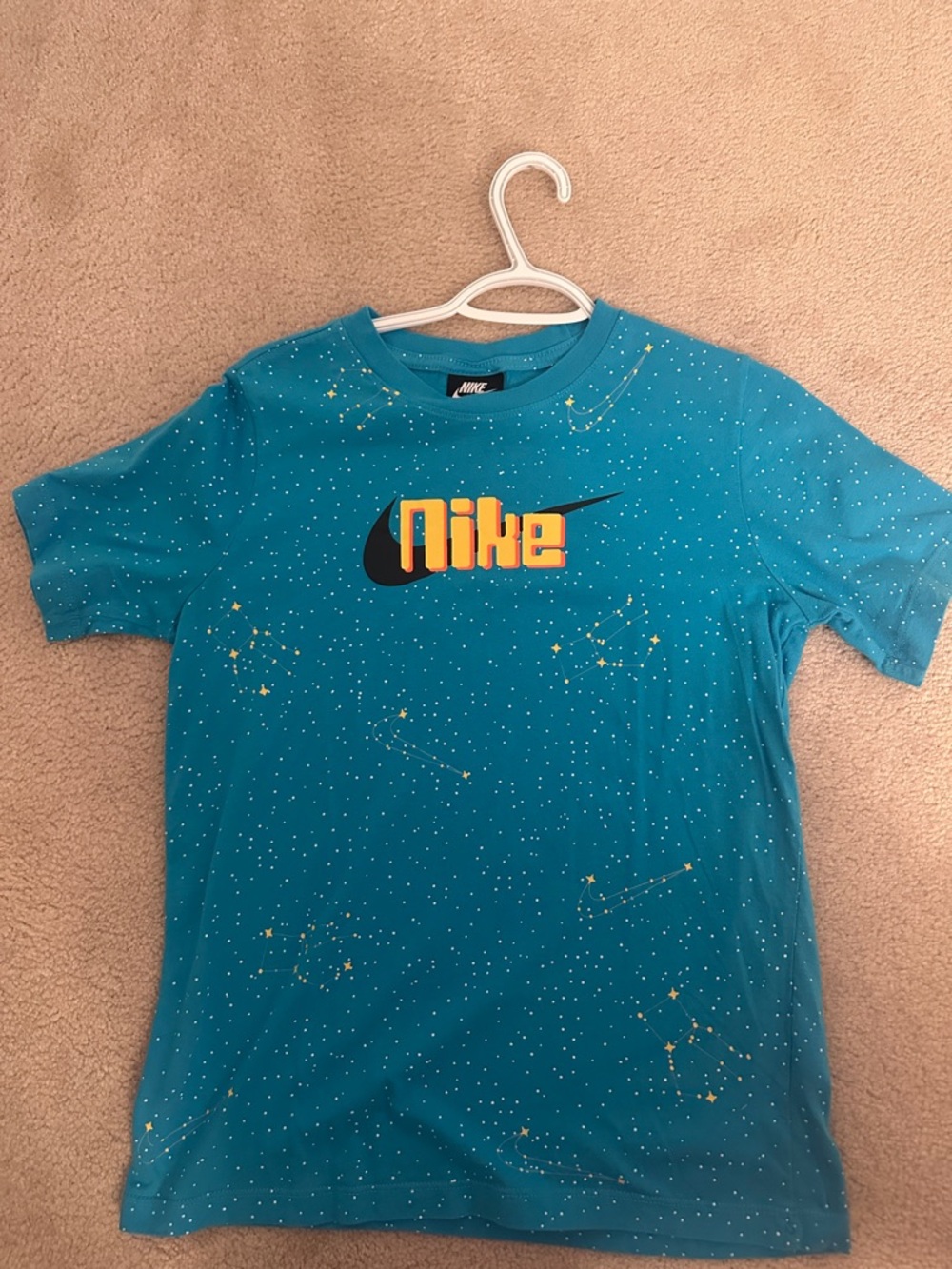 Nike Bright Teal Graphic Tee with Yellow Logo